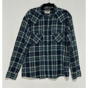 Ariat Pearl Snap Shirt Mens 2XL Retro Fit Long Sleeve Plaid Flannel Blue Green